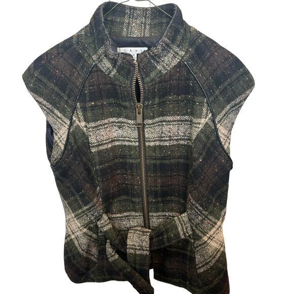 Cabi belted Plaid vest Medium Wool blend Rustic cabincore dark Academia Tweed - Picture 2 of 10